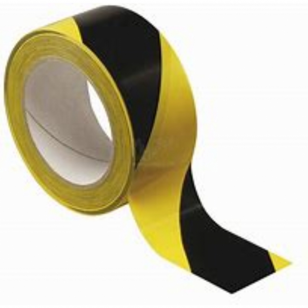 NASTRO ADESIVO PVC SEGNALETICO NERO GIALLO H 50 mm x L 33m PEDONABILE PER  OSTACOLI